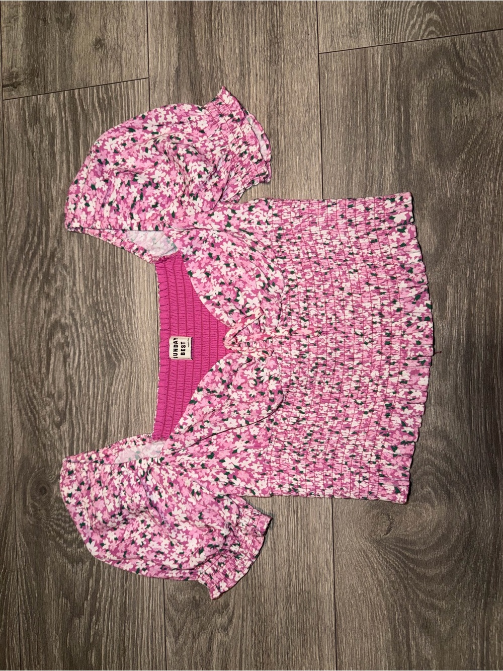 Sunday Best Pink Floral Smocked Puff-Sleeve Blouse